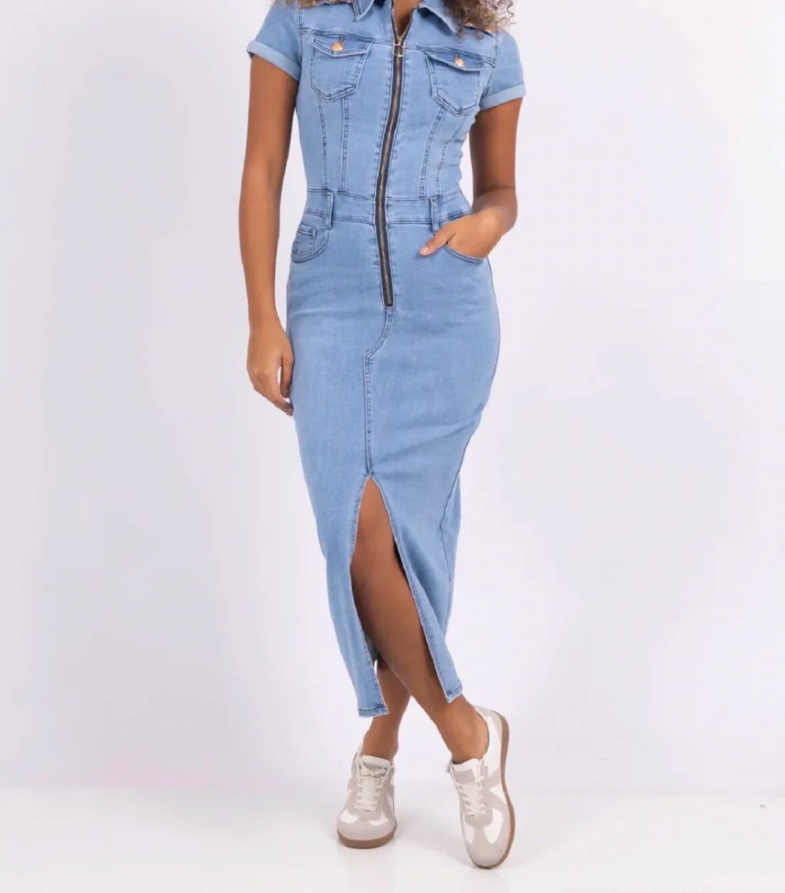 Chicago - Stretch Denim Zip Dress - Image 3