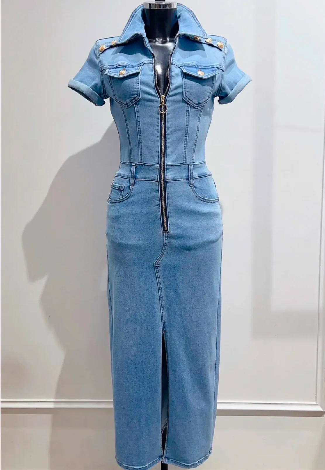 Chicago - Stretch Denim Zip Dress - Image 4