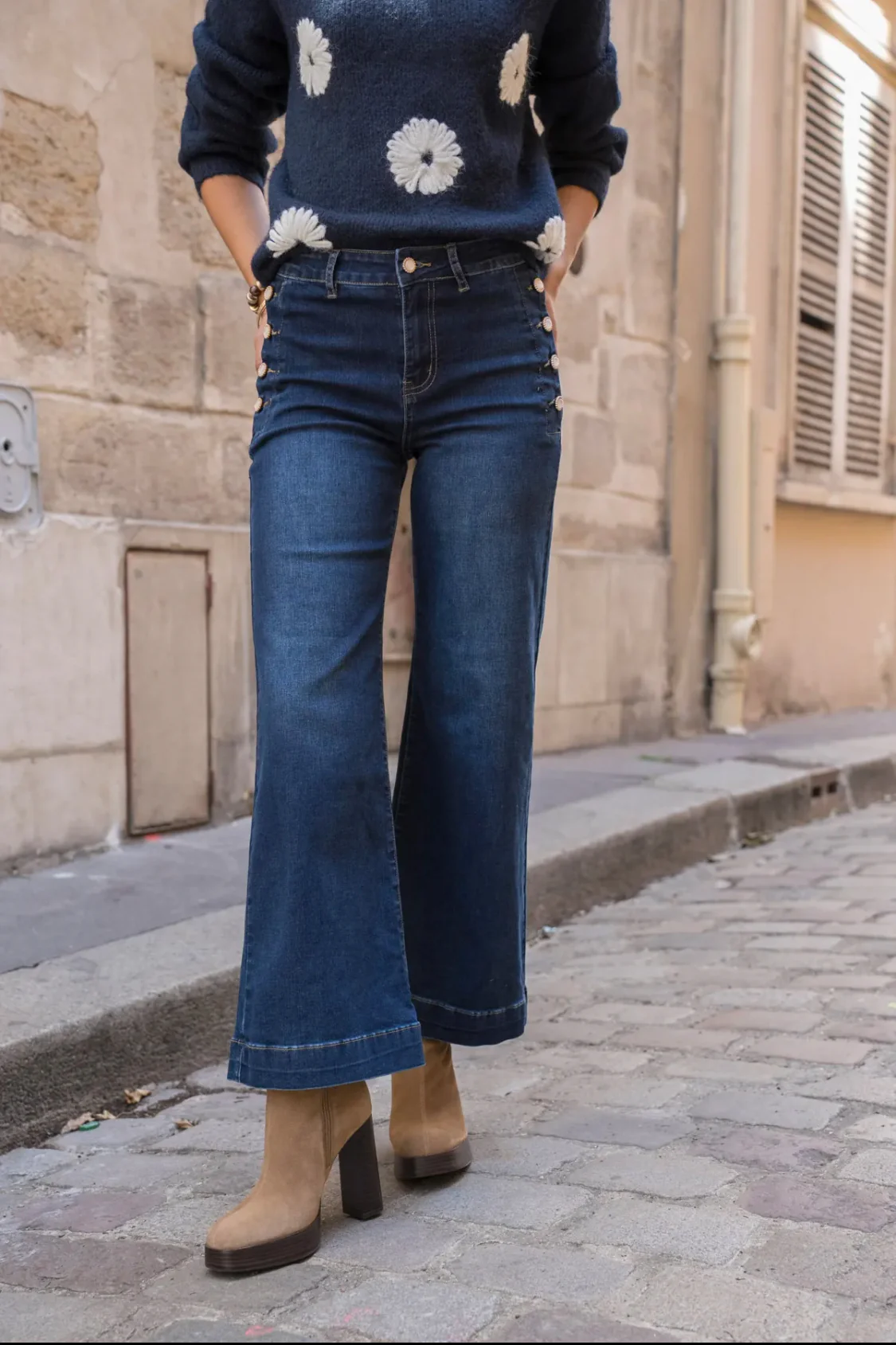 Harper -Indigo Denim Button Stretch Jeans - Image 3