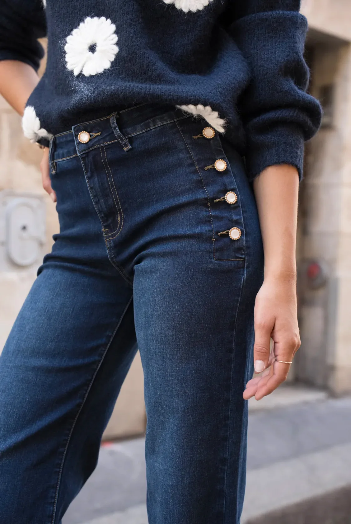 Harper -Indigo Denim Button Stretch Jeans - Image 4
