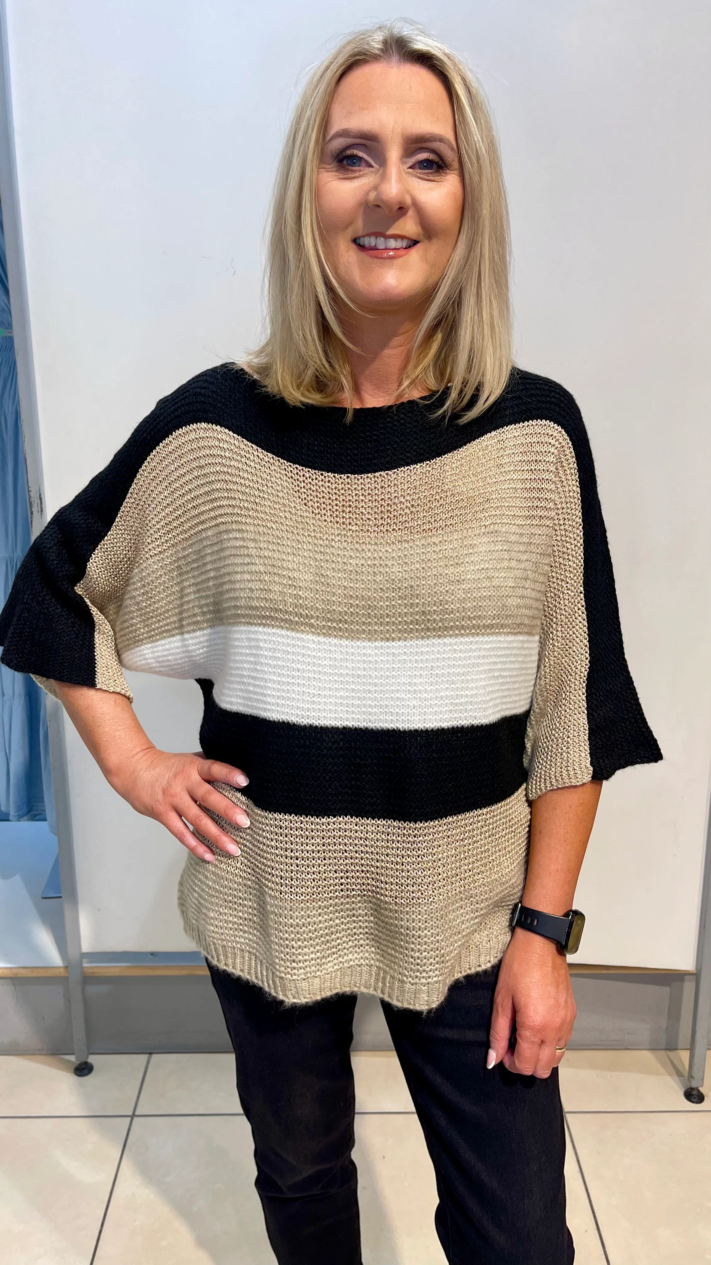 Jackie -Black/Taupe Stripe Knitwear - Image 3