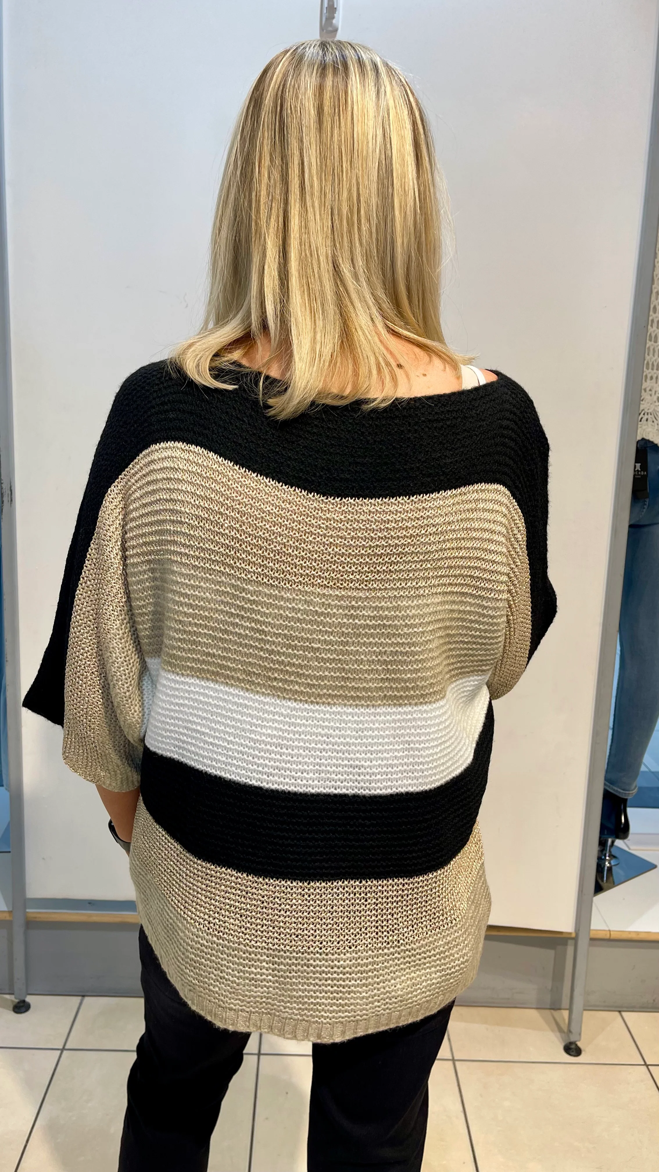 Jackie -Black/Taupe Stripe Knitwear - Image 4