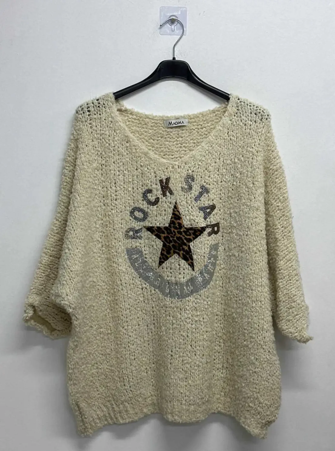 Jake - Beige Leopard Star Logo Popcorn Over sized Knit - Image 3