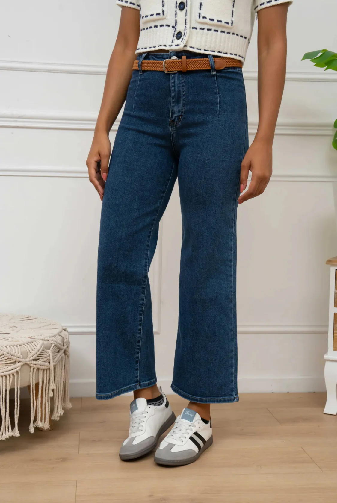 Jake - Blue Denim Belted Cropped Jeans - Image 3