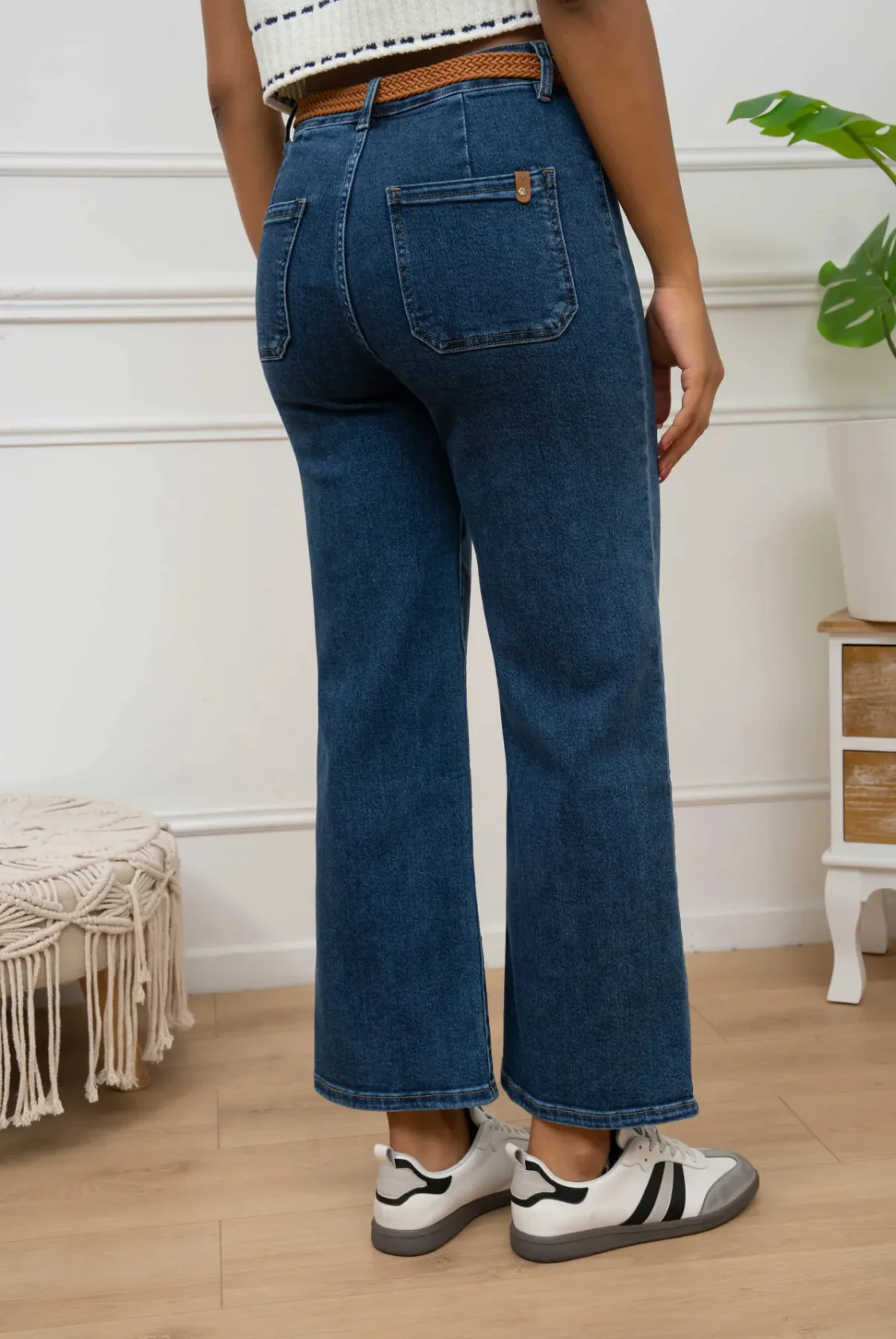 Jake - Blue Denim Belted Cropped Jeans - Image 4