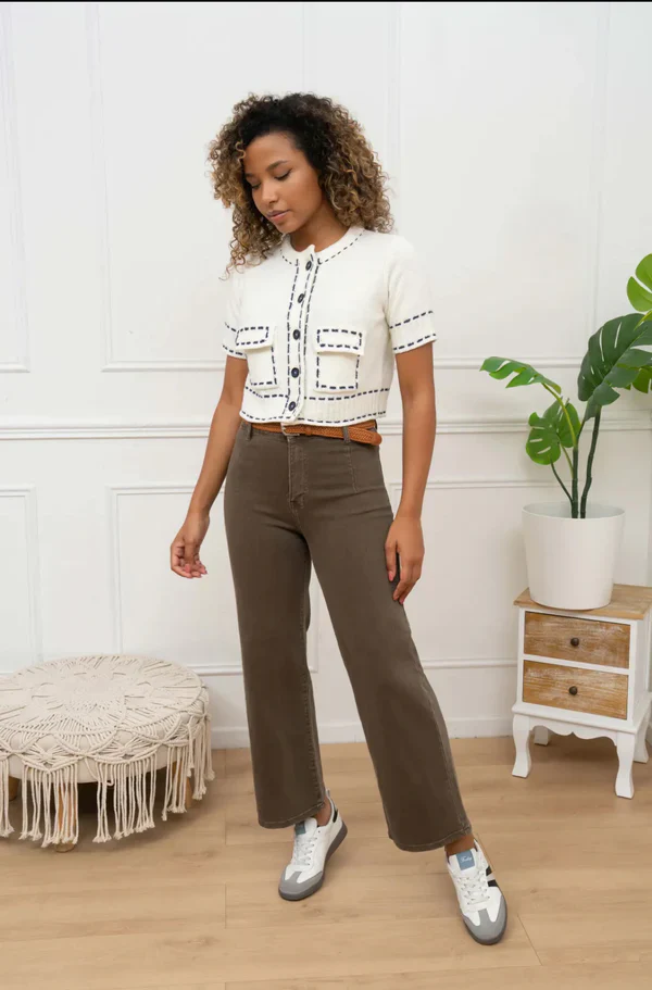 Jake - Mocha Brown Denim Belted Cropped Jeans - Image 6