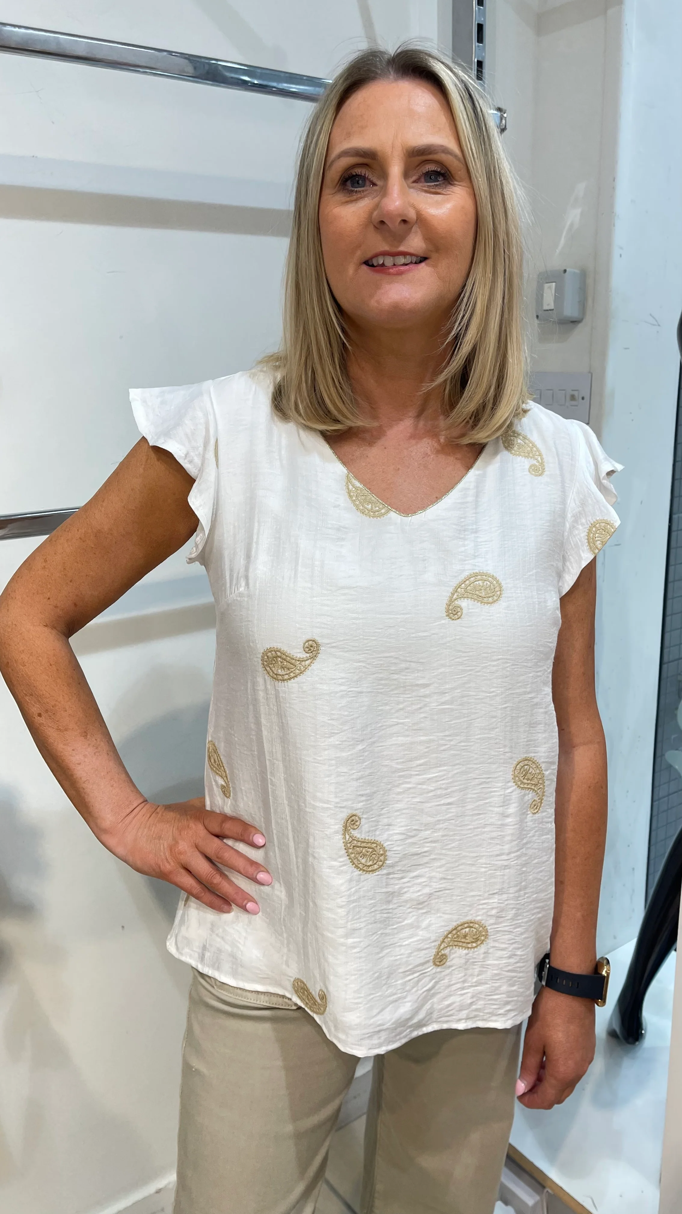 Kelda - White Paisley Embroidered Top - Image 4