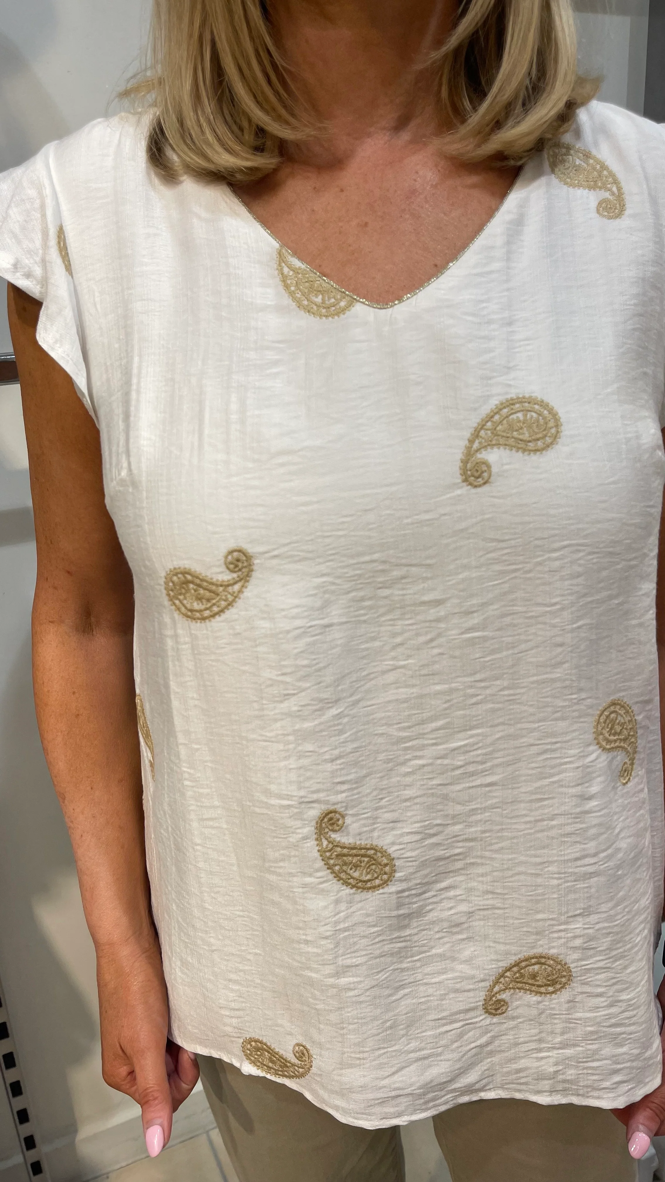 Kelda - White Paisley Embroidered Top - Image 5