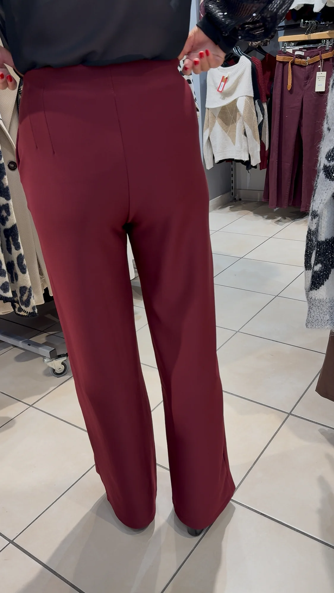 Kelly - Wine Silver Stud Front Trousers - Image 3