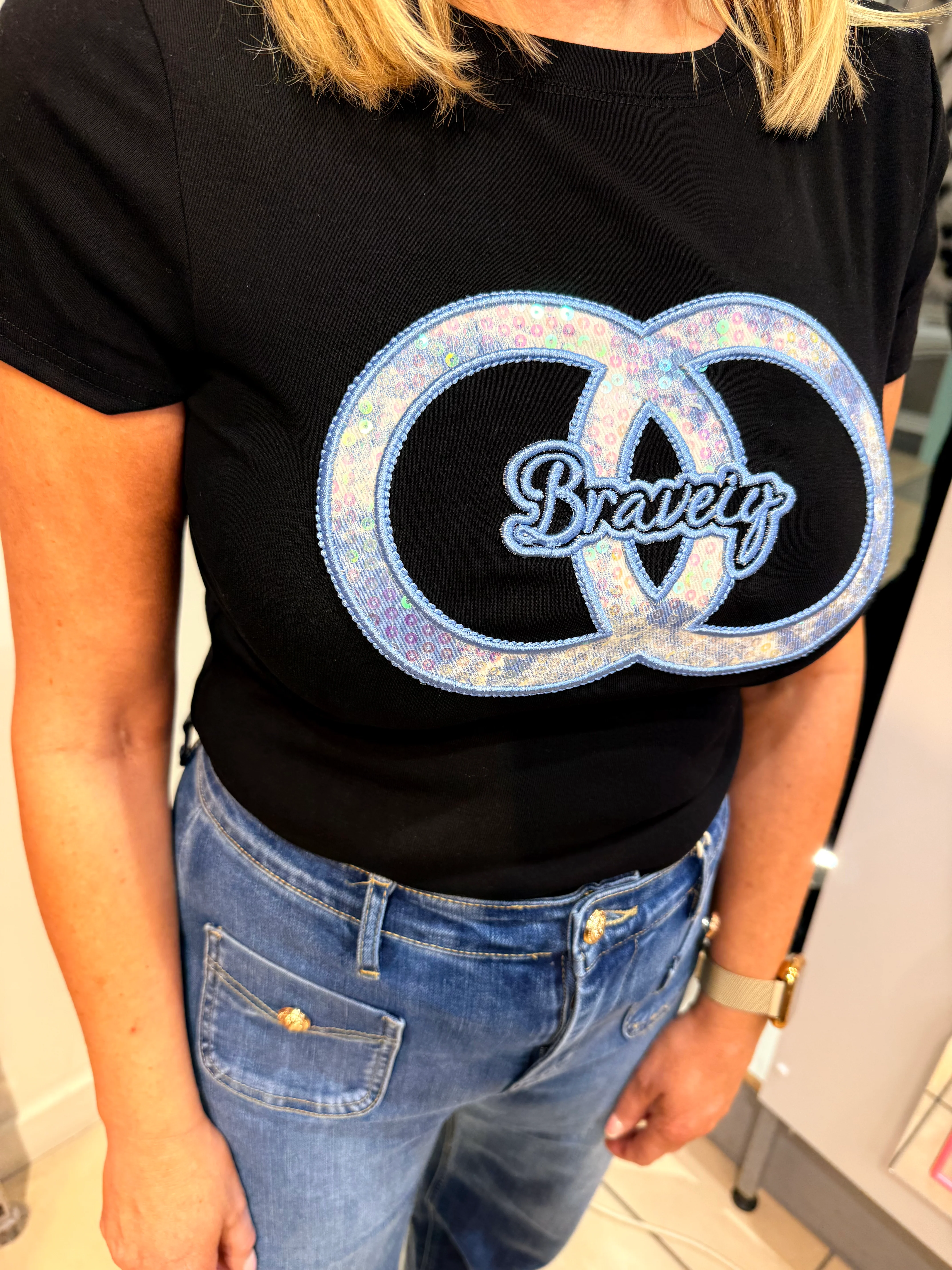 Lottie - Black /Blue Shimmer Circle Tee - Image 3
