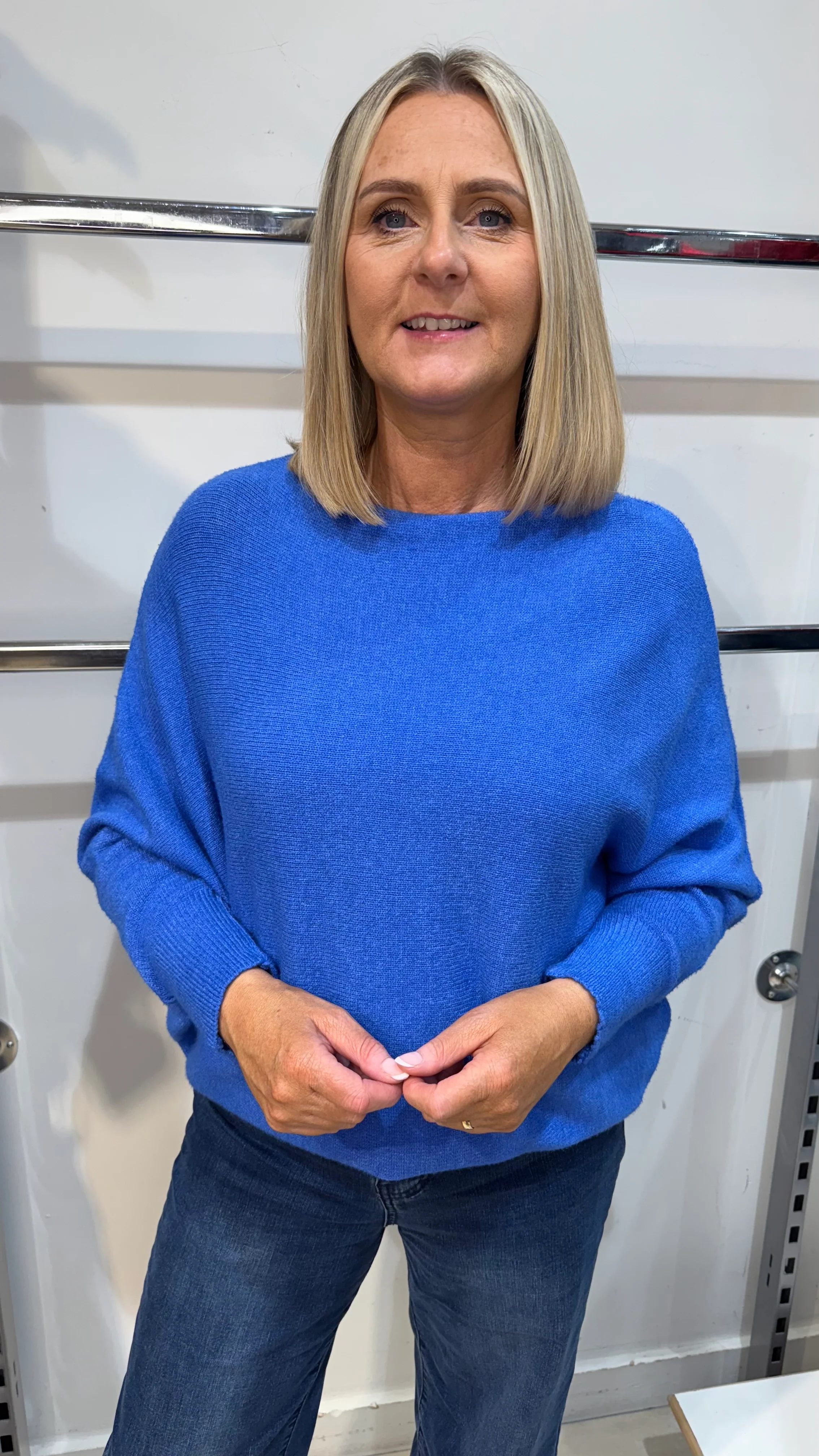 Orla - Cornflower Blue Soft Bat-Wing Jumper - Image 4