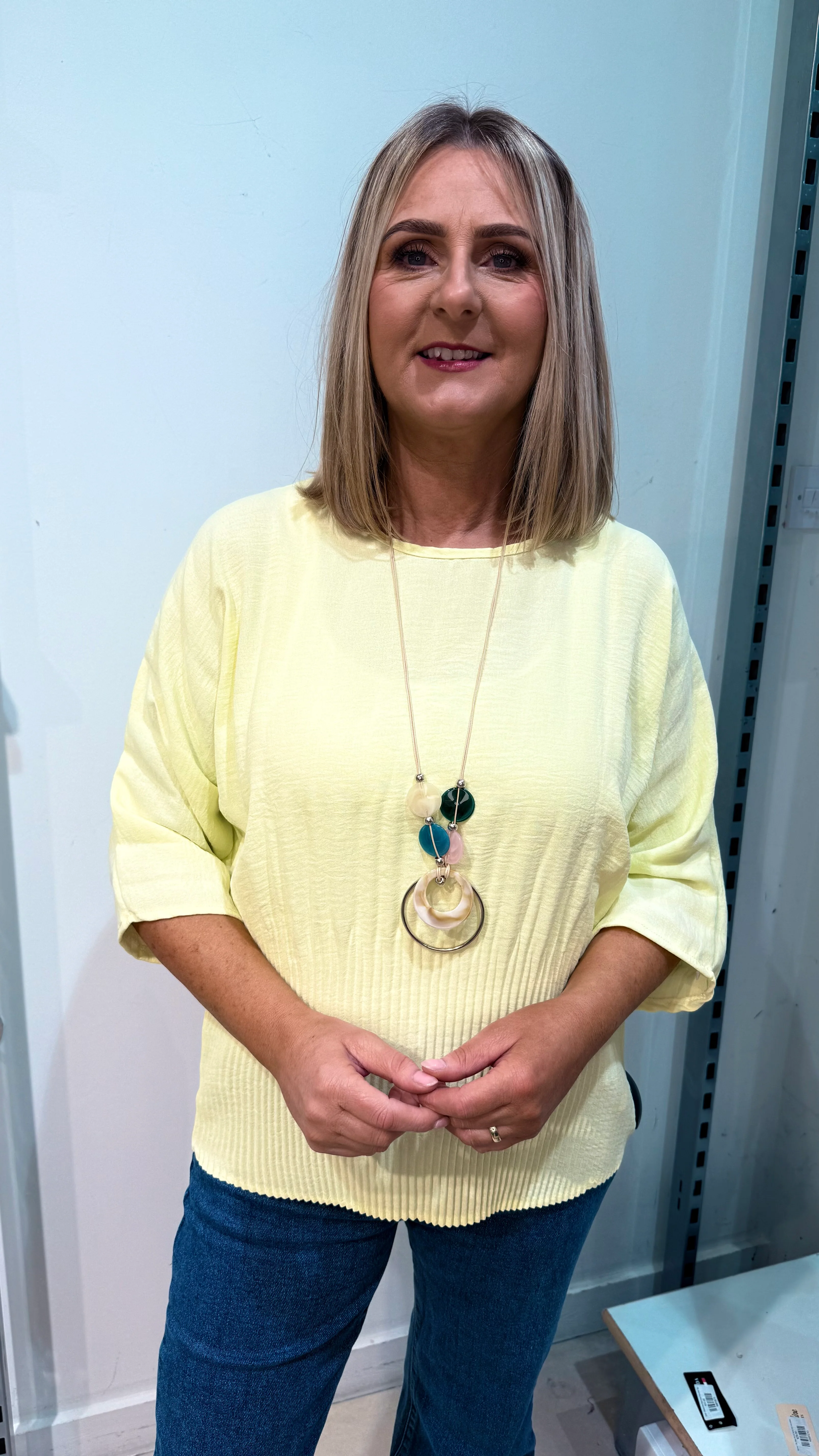 Sadie - Lemon Pleated Hem Necklace Top - Image 3