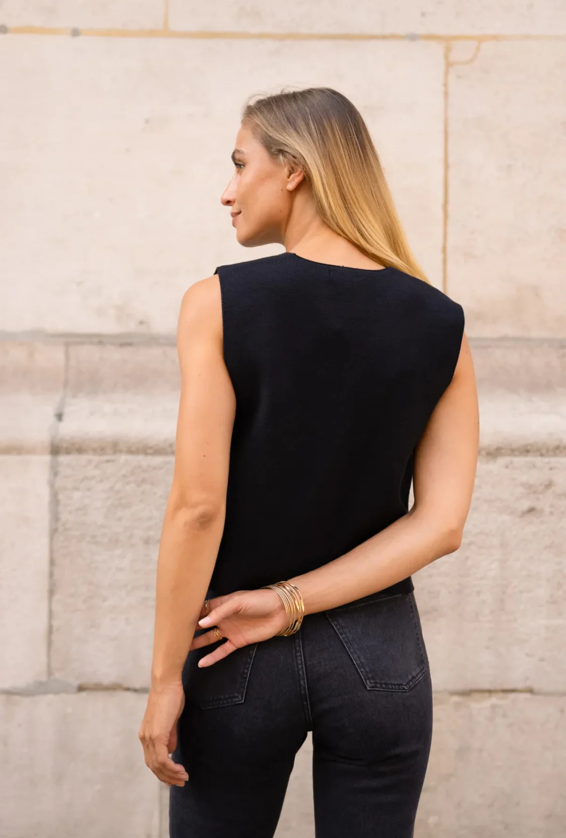 Sam - Black Button Knit Waistcoat - Image 3
