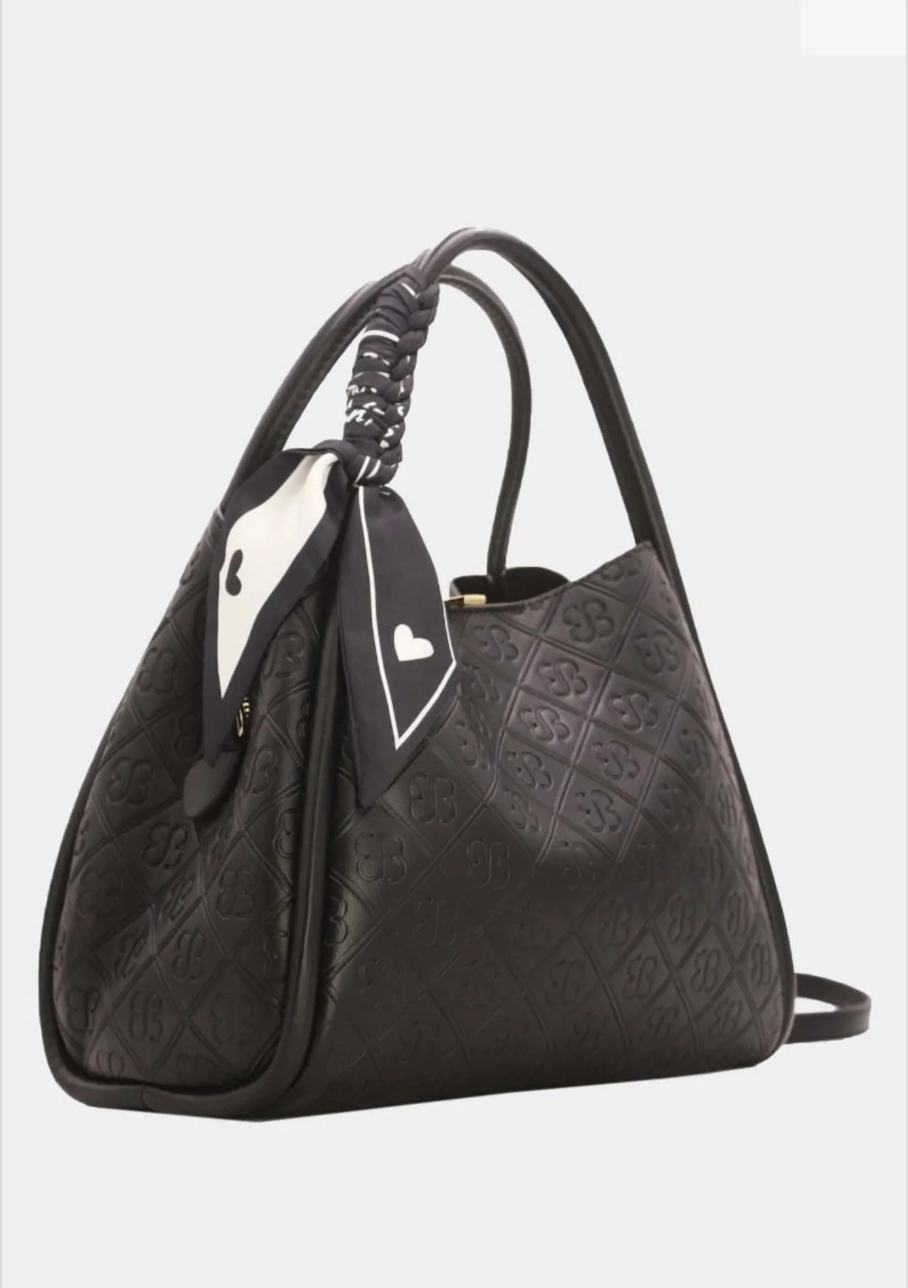Sophie - Black Embossed Logo Scarf Handle Bag - Image 4