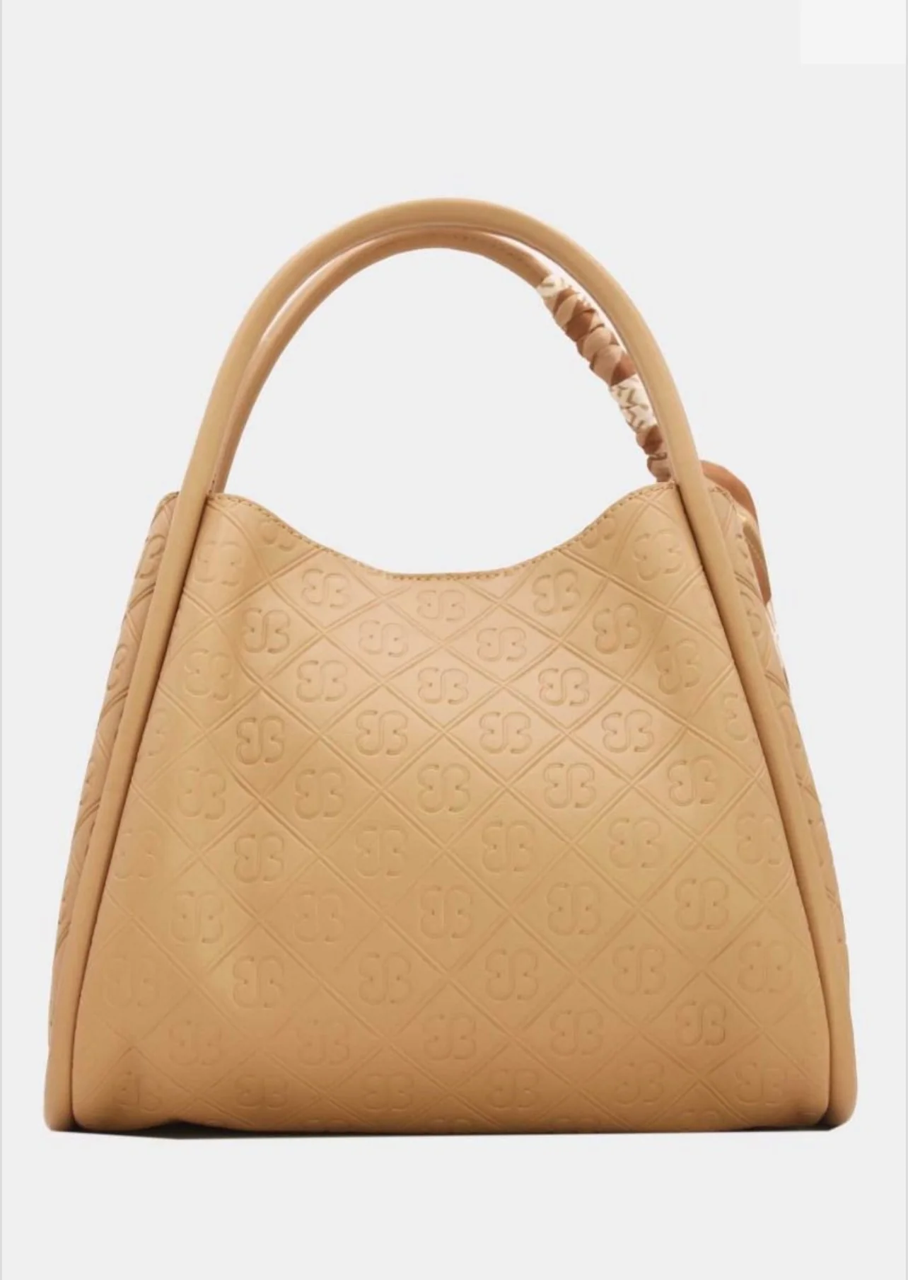 Sophie - Light Camel Embossed Logo Scarf Handle Bag - Image 3