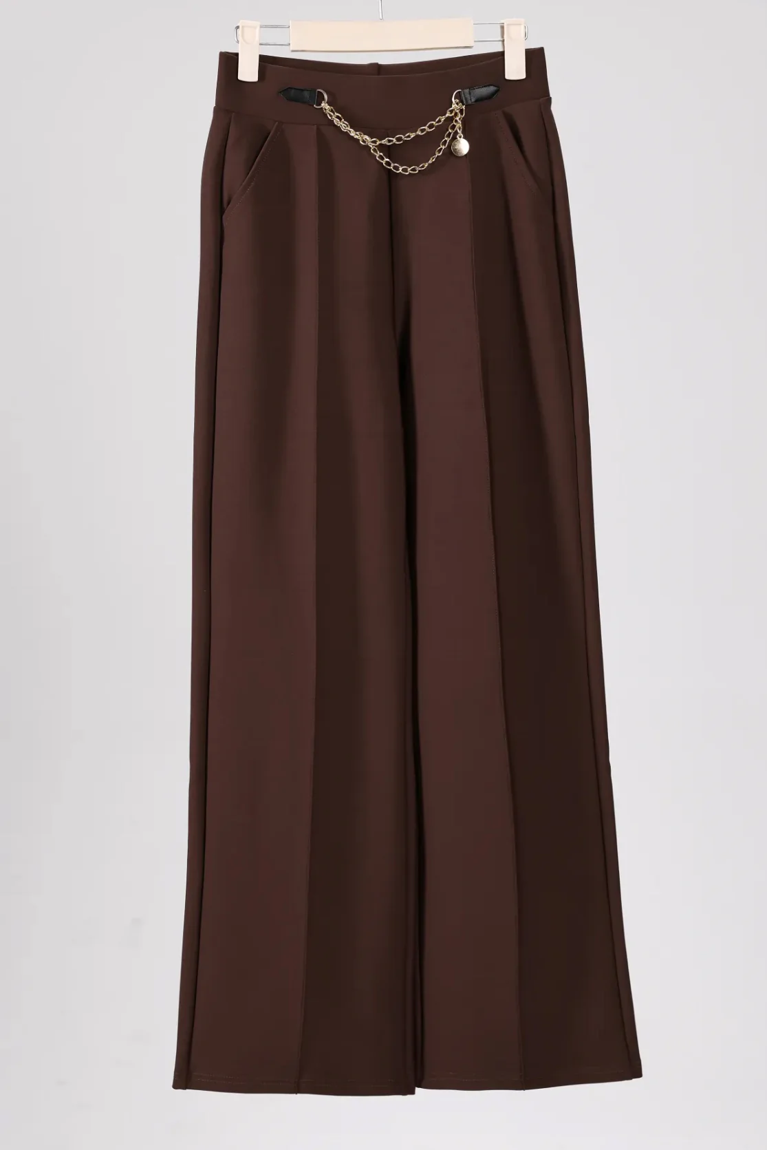 Tina -Brown Chain Stretch Seam Trousers - Image 3